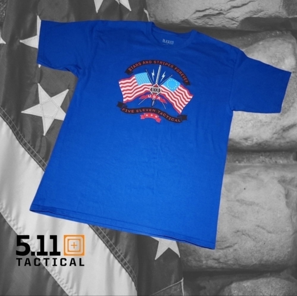 5.11 Tactical Men's Short Sleeve Battle Stars and Stripes Forever Tee Blue L‎